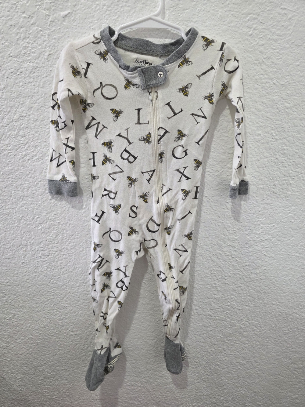 Burt's Bees Baby White and Gray Bee Alphabet Footed Pajamas